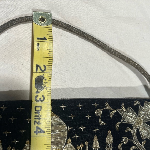 Vintage Black Velvet Evening Clutch With Double Beaded Raised Scenic Taj Mahal - Picture 5 of 16